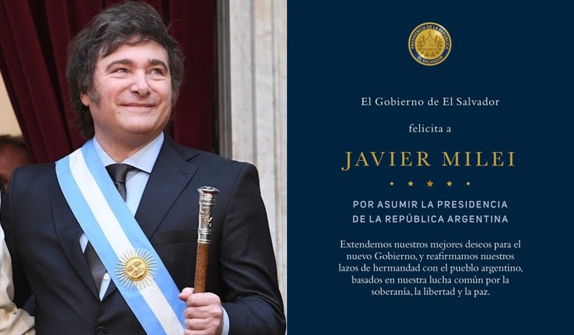 Gobierno de El Salvador felicitó a Javier Milei por recibir la investidura de presidente de Argentina