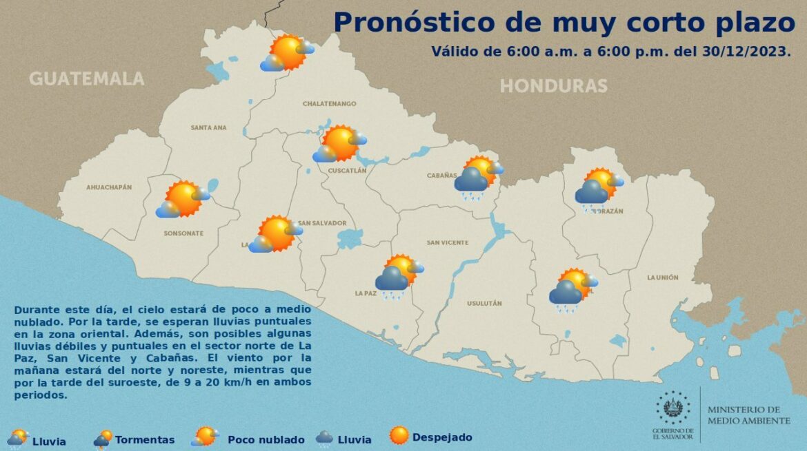 Pronóstico del clima apunta lluvias para el oriente del país