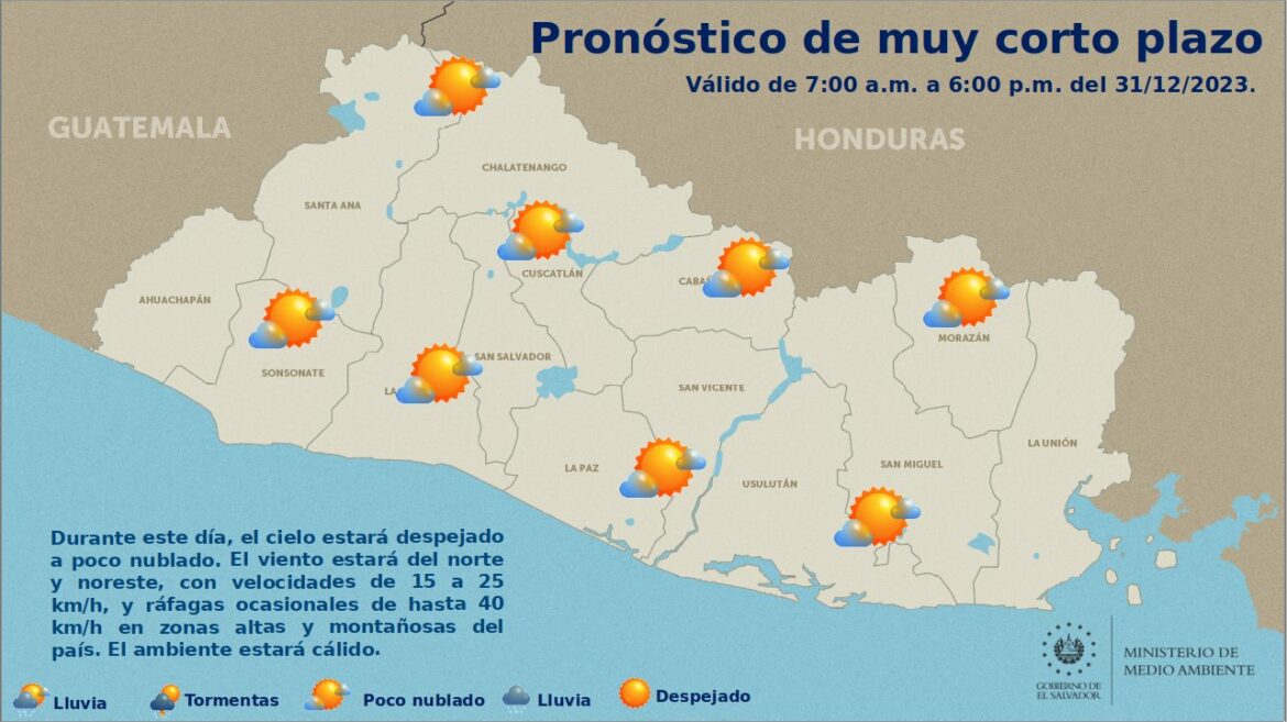 Ambiente estará cálido la mañana y tarde de este 31 de diciembre, según pronóstico del MARN