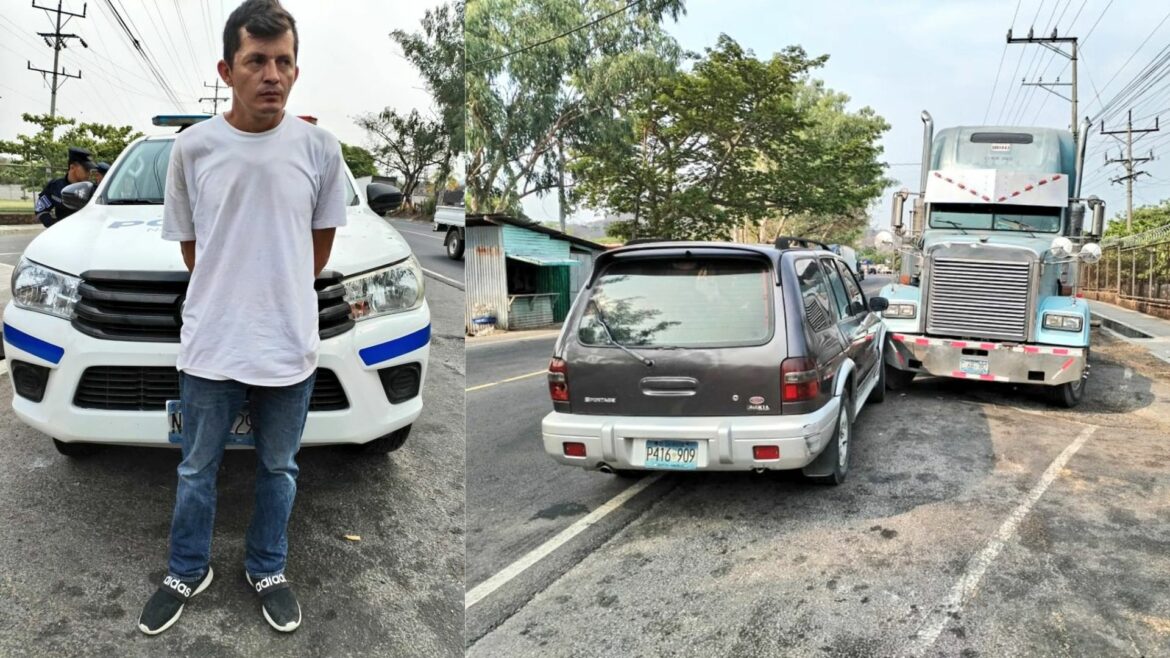 Arrestan a hombre que manejaba ebrio y chocó con un trailer en la carretera Ruta Militar, Morazán
