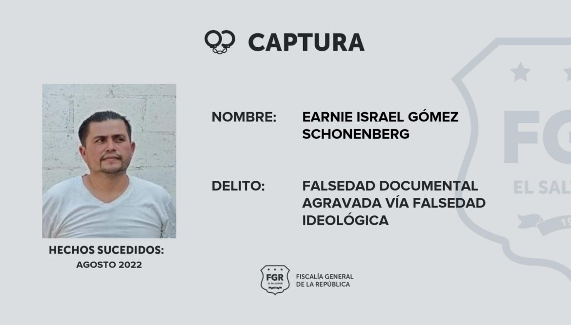 Detienen a fiscal auxiliar en Usulután quien se valió de su cargo para agregar información falsa en documentos oficiales de la FGR