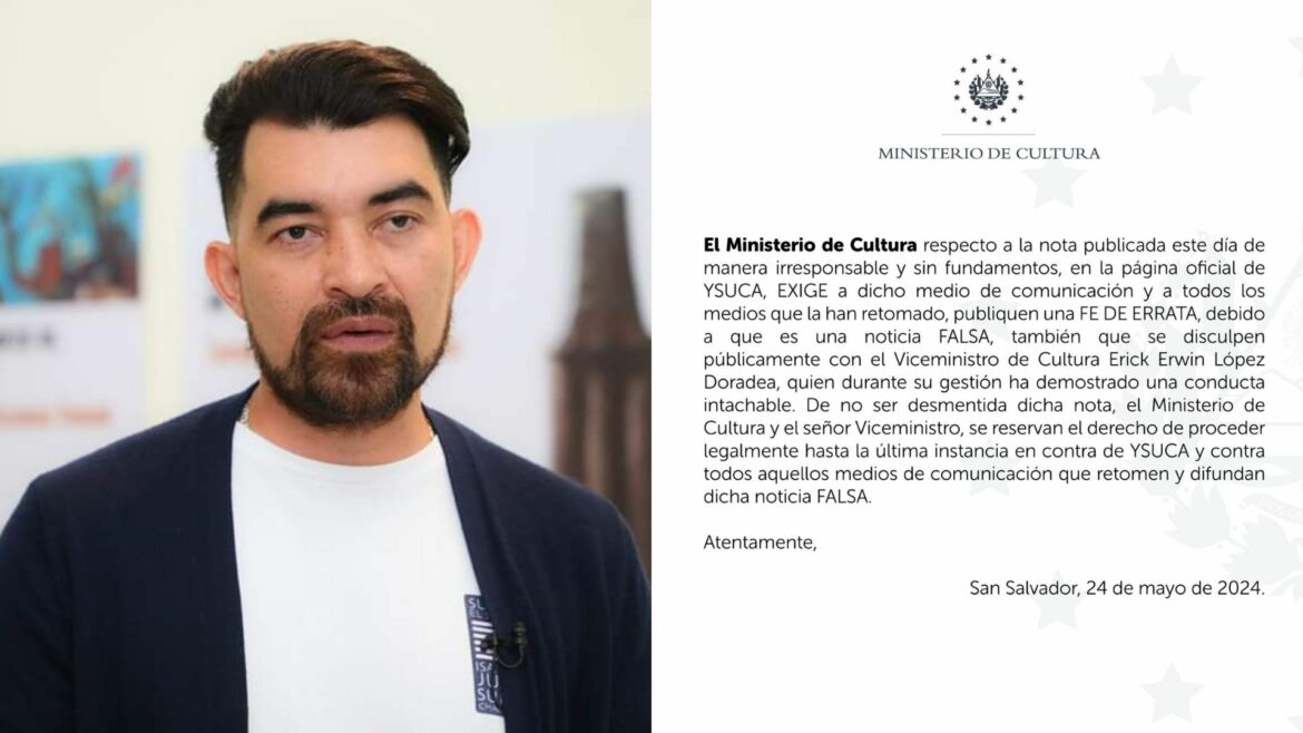Ministerio de Cultura desmiente información publicada por YSUCA sobre el viceministro Doradea y exigen fe de errata y disculpa pública