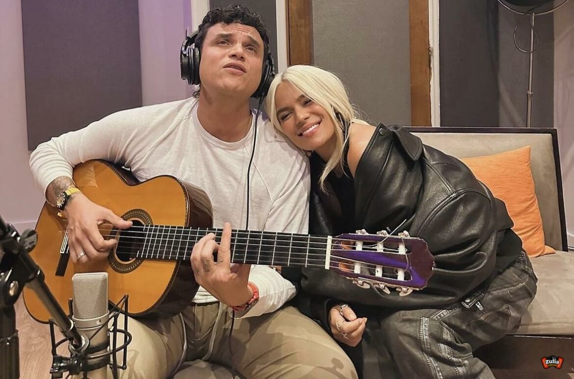 Karol G y Silvestre Dangond trabajan en la grabación de un vallenato