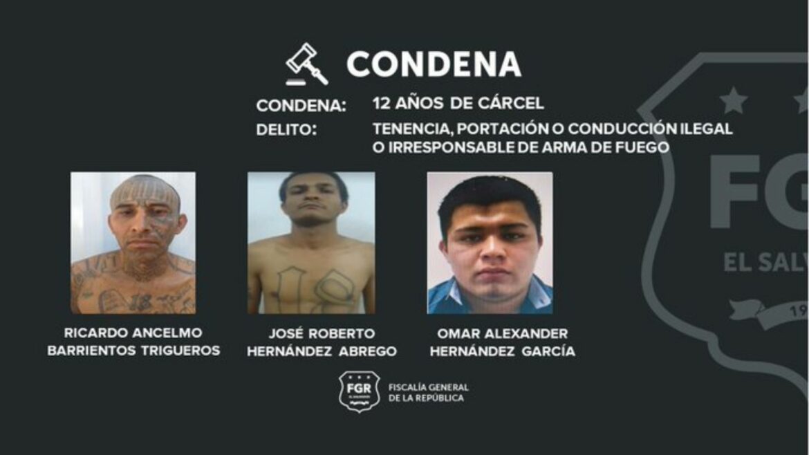 Condenan a 12 años de prisión a tres pandilleros de la 18 por el delito de portación ilegal de armas de fuego
