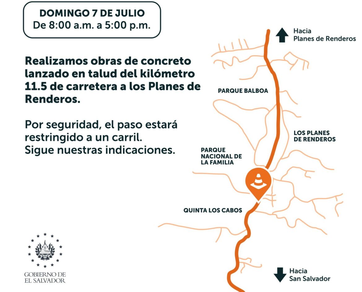 Domingo 7, harán obras de mitigación en carretera a los Planes de Renderos