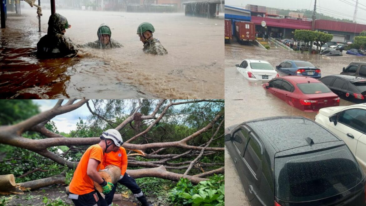 Fuertes lluvias inundan la colonia Montelimar, en La Paz y deja varios árboles caídos en diferentes puntos del país