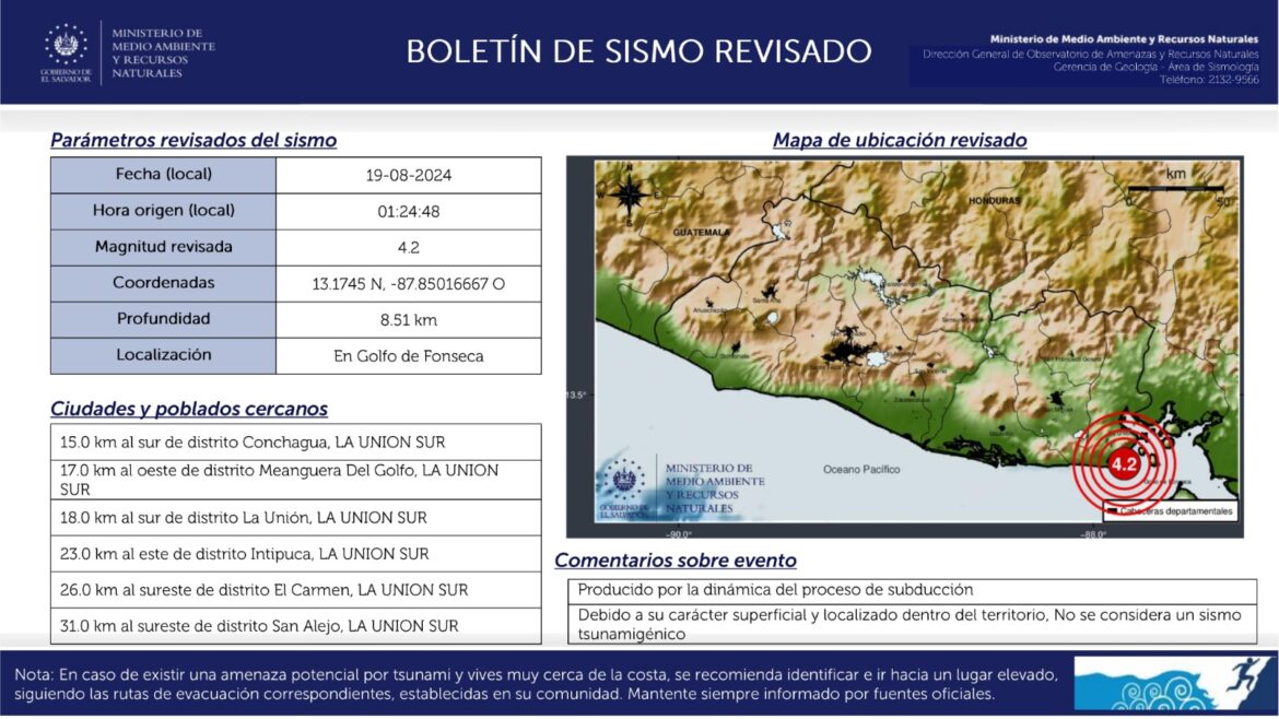 Sismo magnitud 4,2 en el Golfo de Fonseca