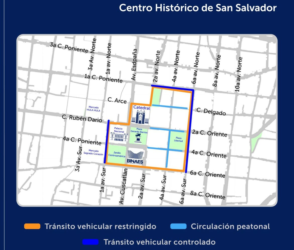 Tránsito vehicular restringido en el Centro Histórico de San Salvador hasta el 08 de octubre
