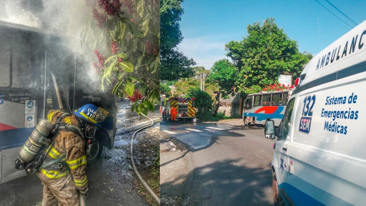 Un microbús se incendió en el sector de la entrada a Ciudadela Monserrat, San Salvador