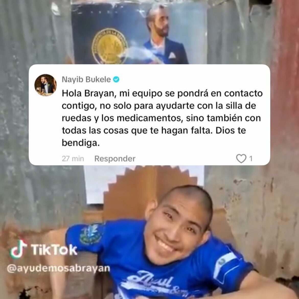 Pdte. Bukele ayudará a Brayan, el joven que le solicitó una silla de ruedas y medicamentos