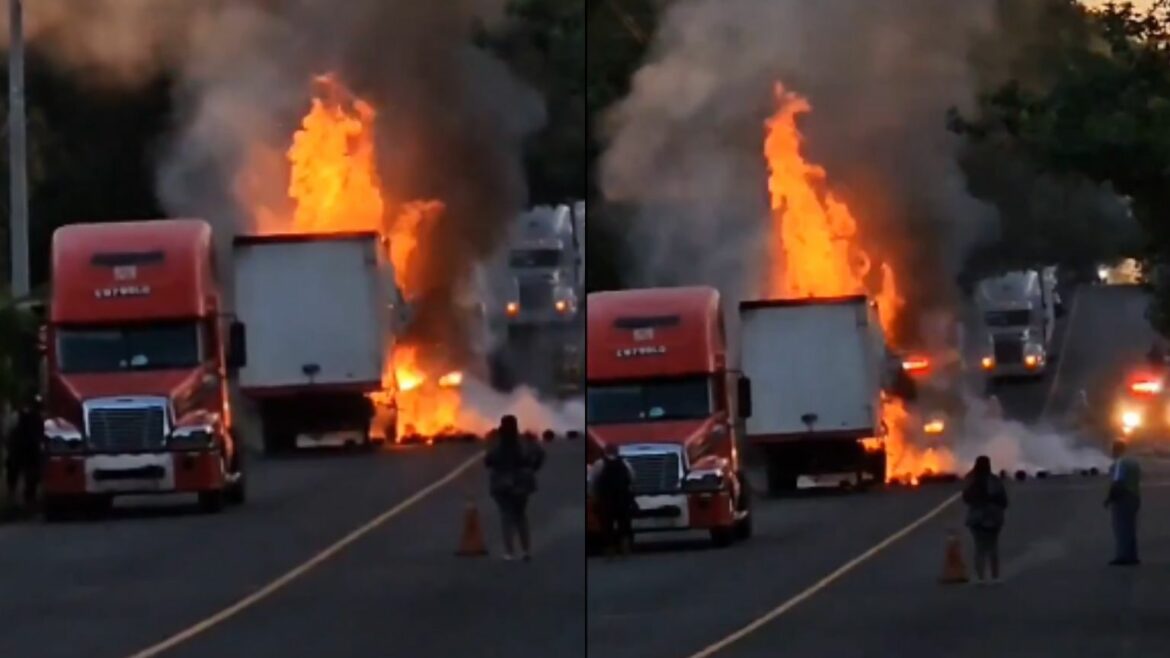 Una rastra se incendió en carretera a La Unión