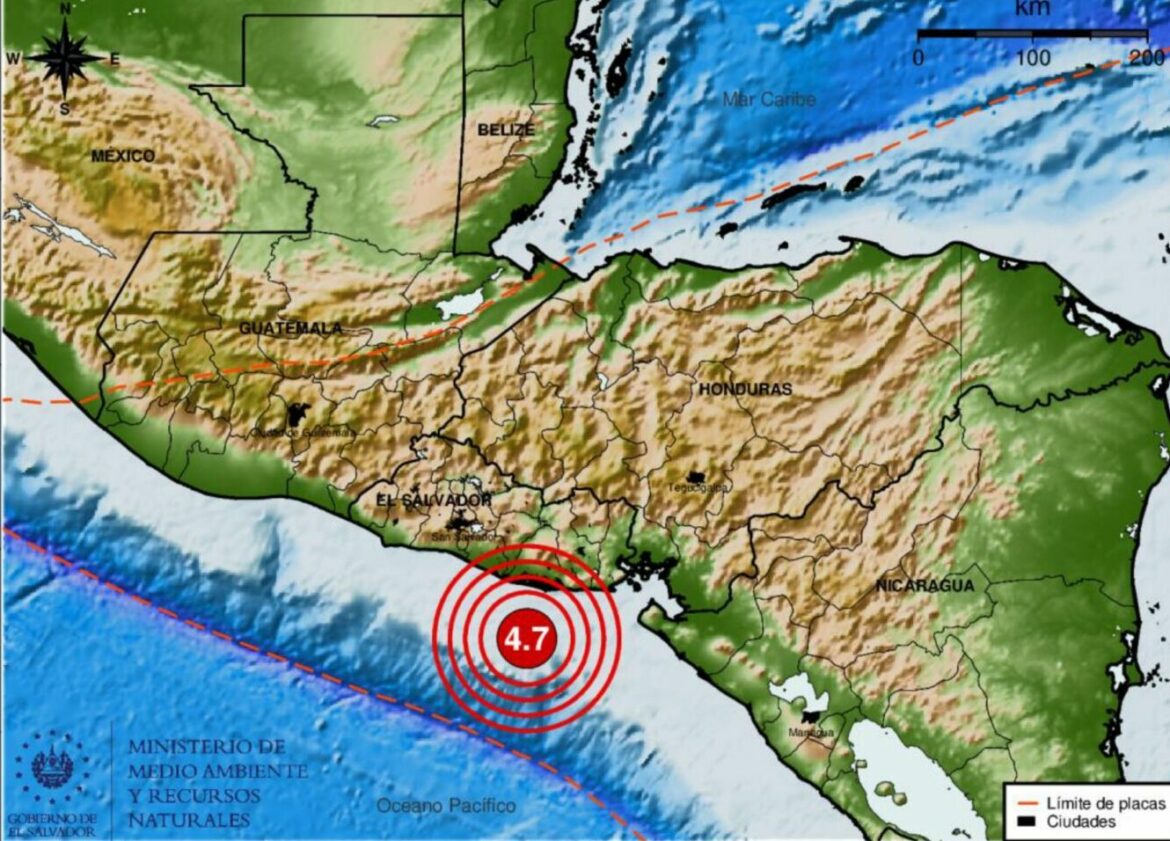 Sismo magnitud 4.7 frente a la costa de Usulután