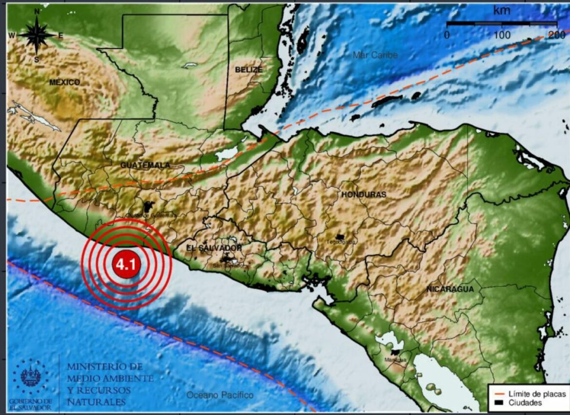 MARN registra un sismo 4.1 frente a la costa de Guatemala