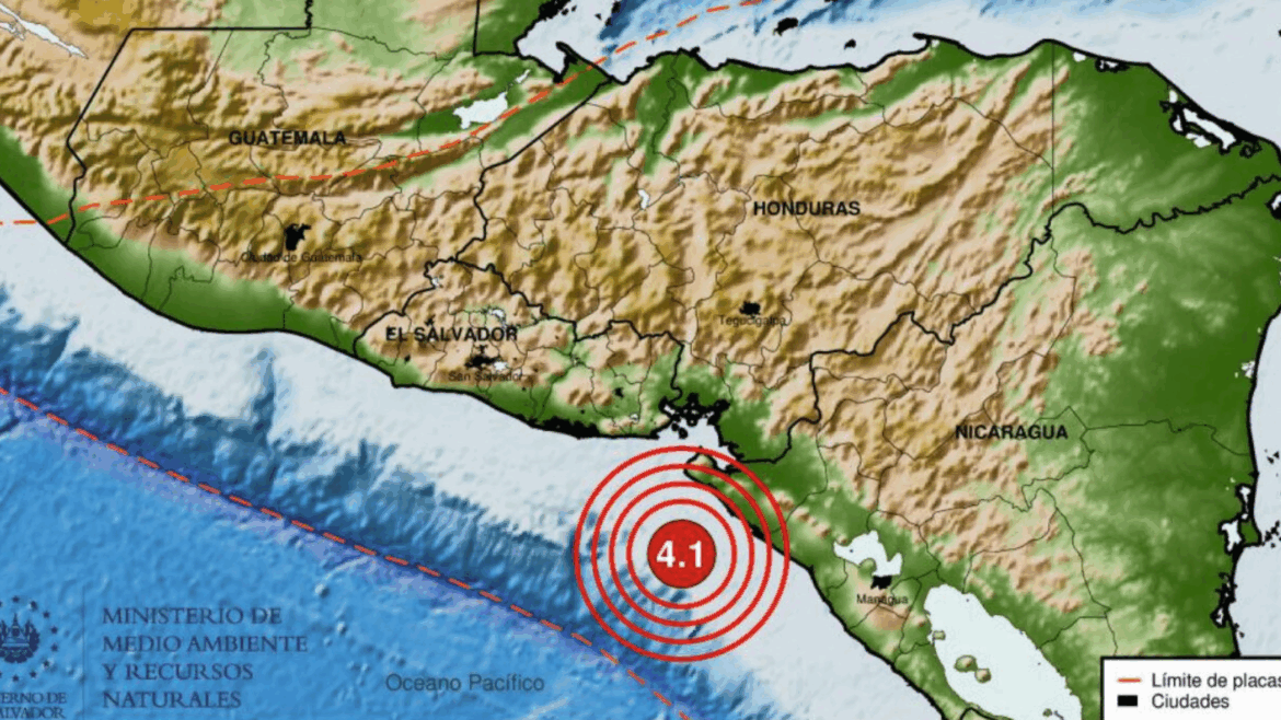 El MARN reportó un sismo magnitud 4.1, frente a costa de Nicaragua