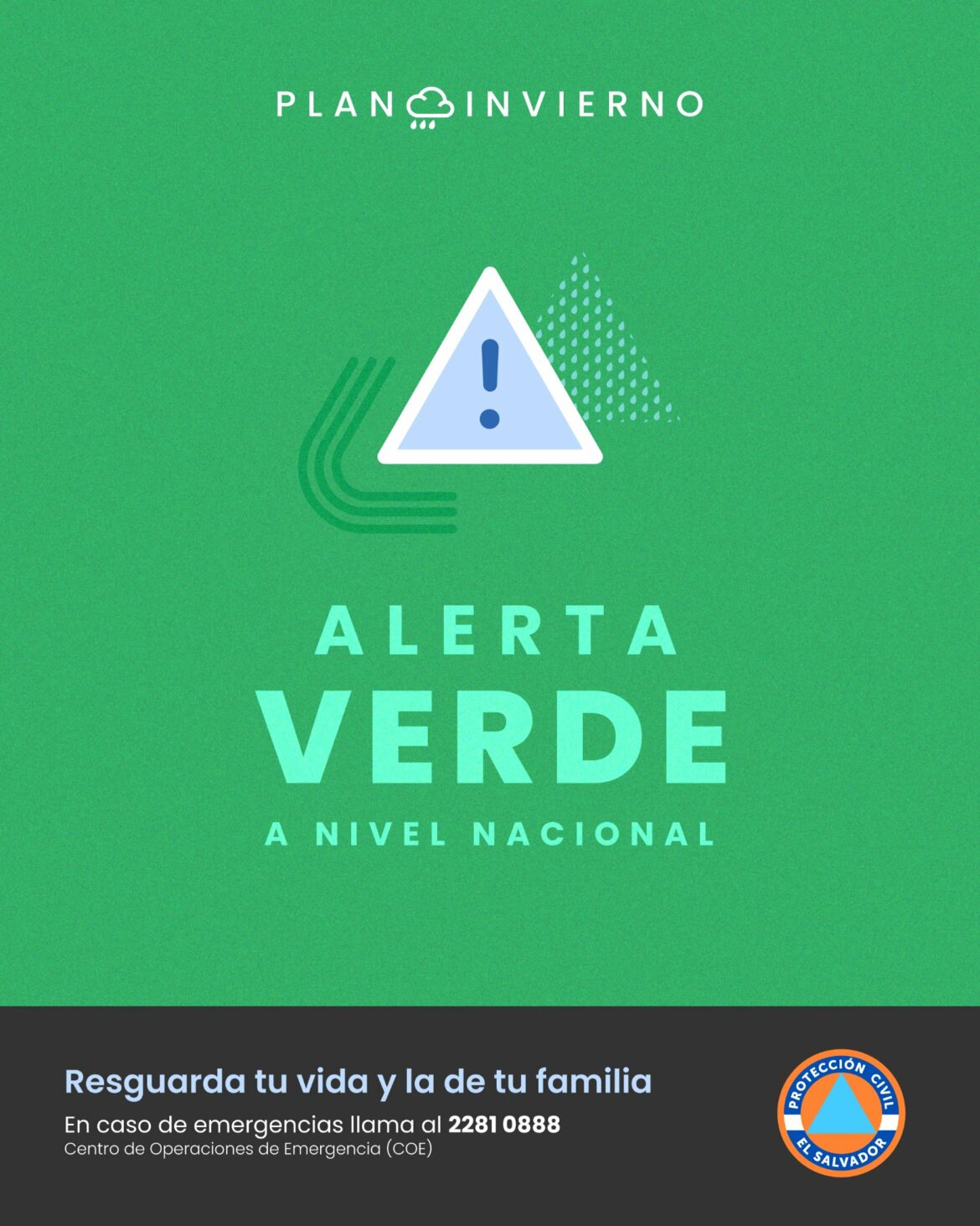 Emiten Alerta Verde nacional como prevención ante lluvias