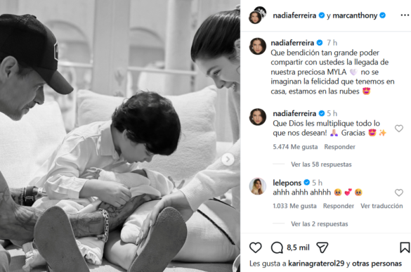 Marc Anthony y Nadia Ferreira anuncian el nacimiento de su hija Myla