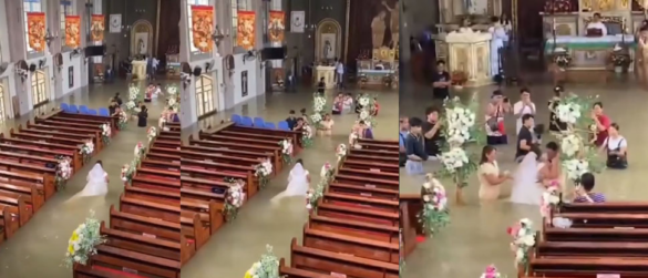 Novia desafía la inundación y llega al altar en plena tormenta en Filipinas